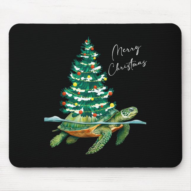 Merry Christmas Sea Turtle Xmas Tree Lights Pjs Me Mouse Pad (Front)