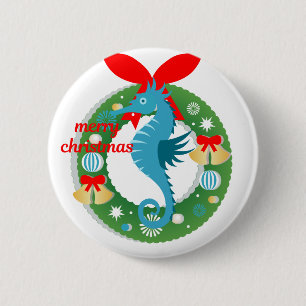 merry christmas seahorse 2 inch round button