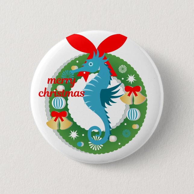 merry christmas seahorse 2 inch round button (Front)