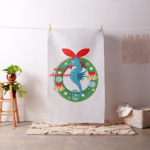 merry christmas seahorse fabric
