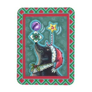 MERRY CHRISTMAS SEAL BALANCING GIFTS, CANDY CANE MAGNET
