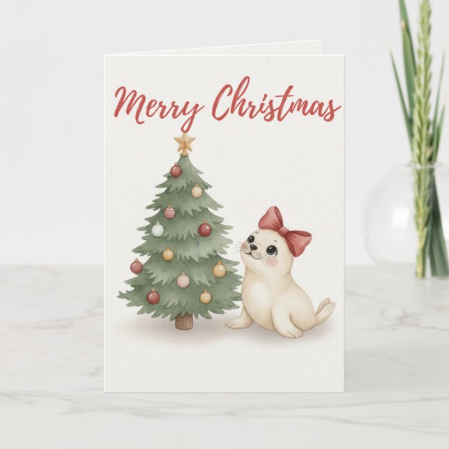 Merry Christmas Seal Card Cozy Holiday Illustrat (Front)