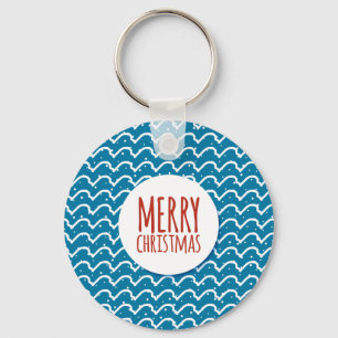 Merry Christmas Seamless Pattern Blue Texture Keychain