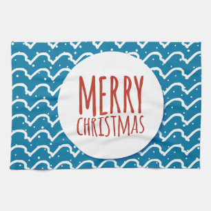 Merry Christmas Seamless Pattern Blue Texture Kitchen Towel