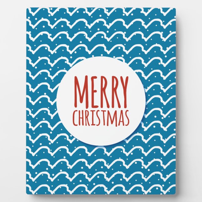 Merry Christmas Seamless Pattern Blue Texture Plaque (Front)