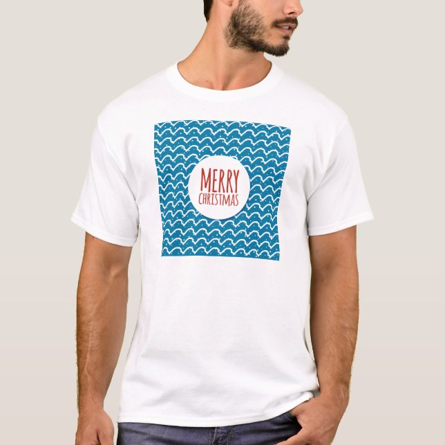 Merry Christmas Seamless Pattern Blue Texture T-Shirt (Front)