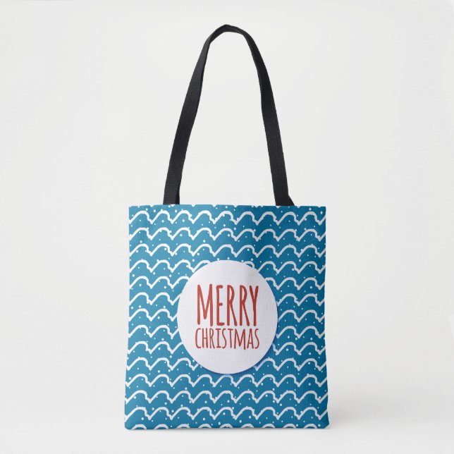 Merry Christmas Seamless Pattern Blue Texture Tote Bag (Front)