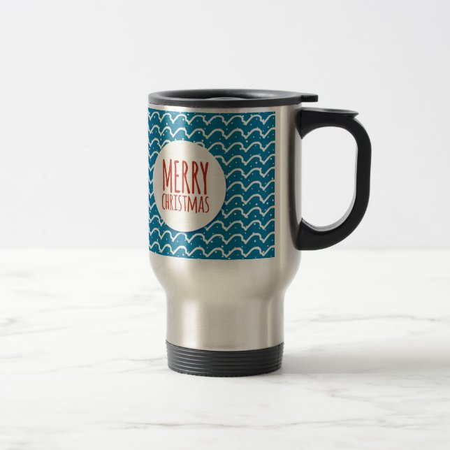 Merry Christmas Seamless Pattern Blue Texture Travel Mug (Right)