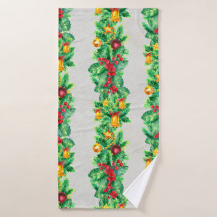 Merry Christmas seamless pattern with garlands. Wa Bath Towel