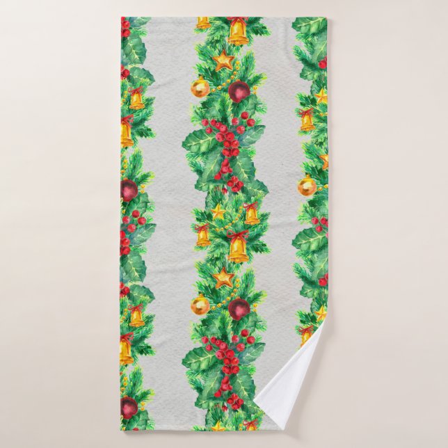 Merry Christmas seamless pattern with garlands. Wa Bath Towel (Bath Towel)