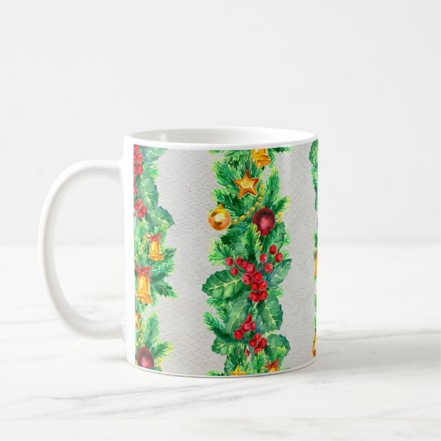 Merry Christmas seamless pattern with garlands. Wa Coffee Mug (Left)