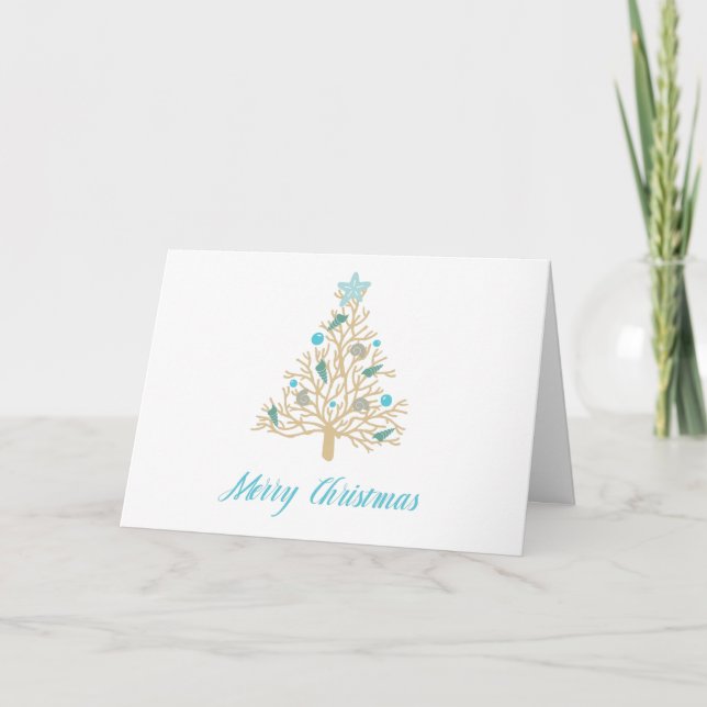 Merry Christmas Seashell Christmas Tree Card (Front)