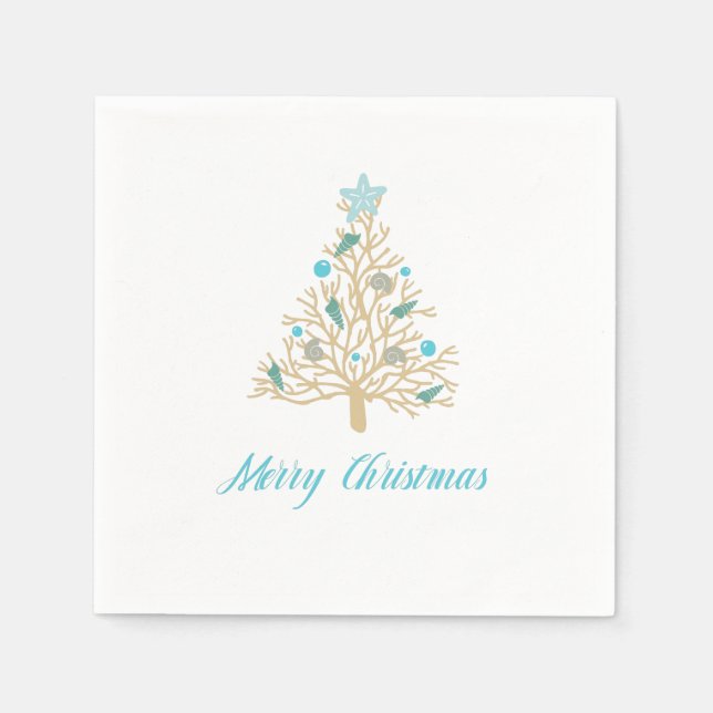 Merry Christmas Seashell Christmas Tree Napkin (Front)