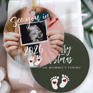 Merry Christmas see you in 2026 photo pregnancy Ceramic Ornament