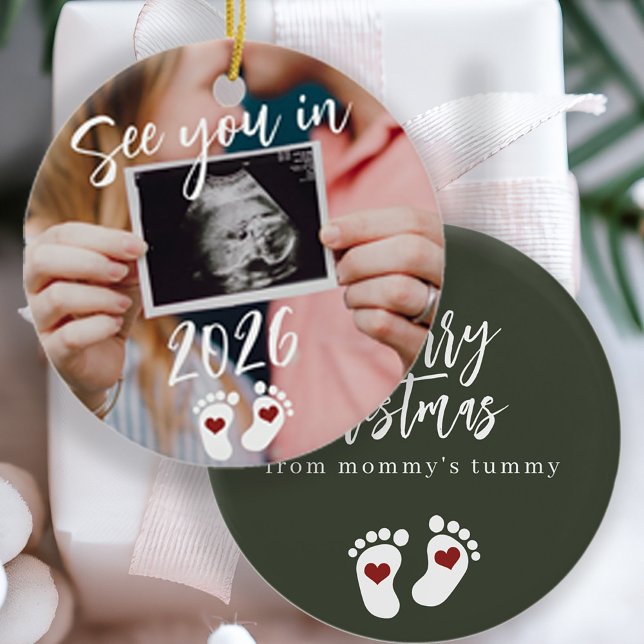 Merry Christmas see you in 2026 photo pregnancy Ceramic Ornament (Creator Uploaded)