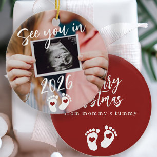 Merry Christmas see you in 2026 photo pregnancy Ceramic Ornament