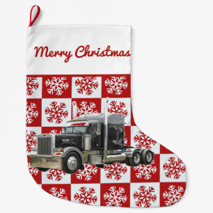 Merry Christmas Semi Transport Truck Snowflake Large Christmas Stocking