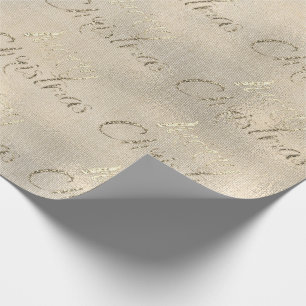 Merry Christmas Sepia Gold Burlap Linen Cottage Wrapping Paper