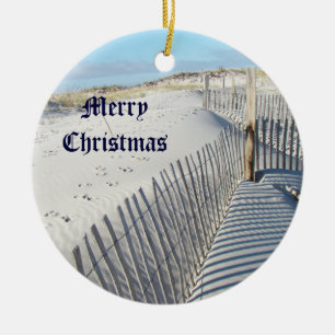 Merry Christmas Shadows, Sand Dunes, and Fences Ceramic Ornament