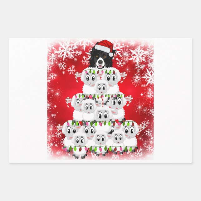 Merry Christmas Sheep Herding Dog  Wrapping Paper Sheet (Front)