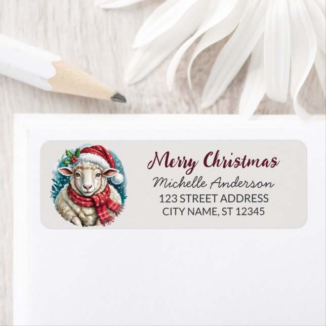 Merry Christmas Sheep Santa Return Address Label  (Insitu)