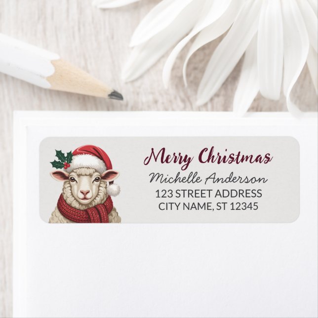 Merry Christmas Sheep Santa Return Address Label  (Insitu)