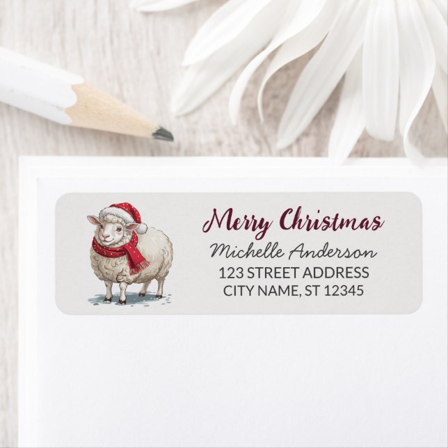 Merry Christmas Sheep Santa Return Address Label  (Insitu)