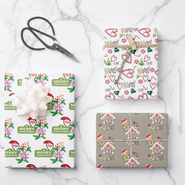 Merry Christmas Sheets Wrapping Paper Noel  (Front)