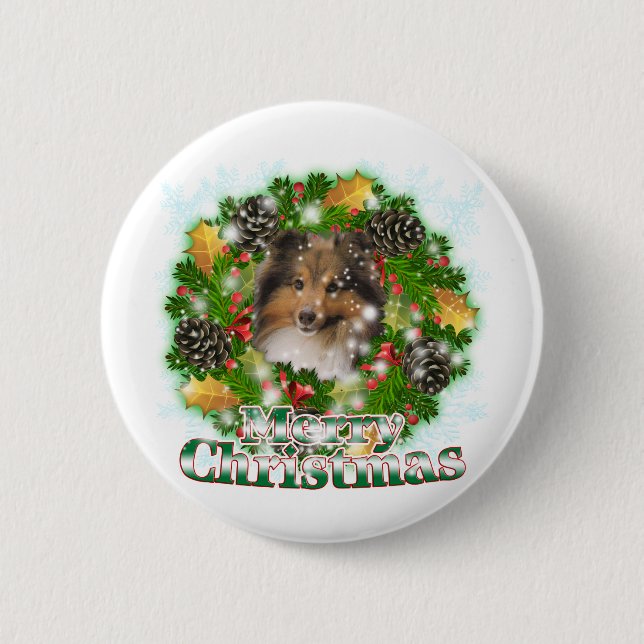 Merry Christmas Sheltie 2 Inch Round Button (Front)