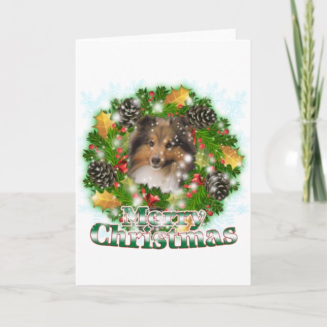 Merry Christmas Sheltie Holiday Card (Front)