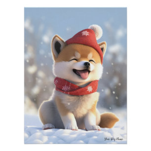 Merry Christmas, Shiba Inu Dog Puppy 02 - Happy Ch Poster