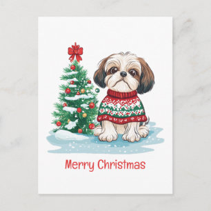 Merry Christmas Shih Tzu Santa Dog Holiday Postcard