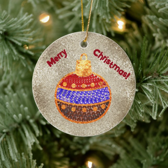 Merry Christmas - shining bauble with sequins Ceramic Ornament (Tree)