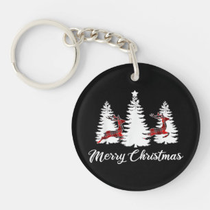 Merry Christmas Shirt for Women Buffalo Plaid Rein Keychain