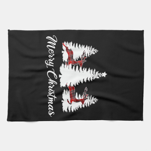 Merry Christmas Shirt for Women Buffalo Plaid Rein Kitchen Towel (Horizontal)