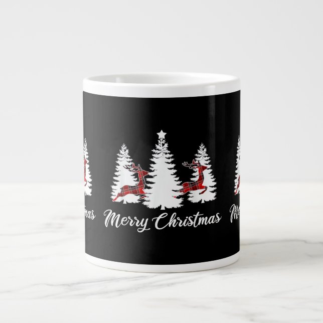 Merry Christmas Shirt for Women Buffalo Plaid Rein Large Coffee Mug (Front)
