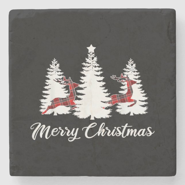 Merry Christmas Shirt for Women Buffalo Plaid Rein Stone Coaster (Front)