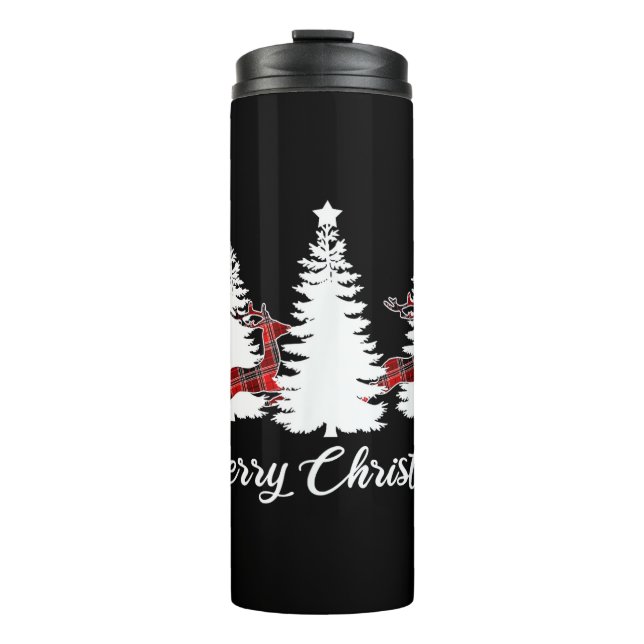 Merry Christmas Shirt for Women Buffalo Plaid Rein Thermal Tumbler (Front)
