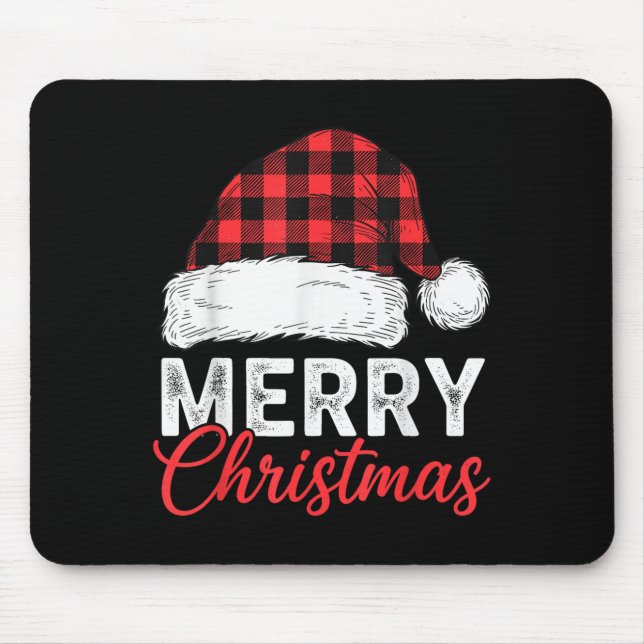Merry Christmas Shirt Santa Hat Buffalo Plaid Men  Mouse Pad (Front)