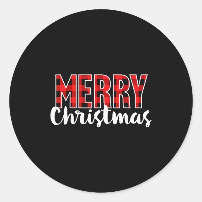 Merry Christmas Shirt Women Men Kids Red Buffalo P Classic Round Sticker (Front)