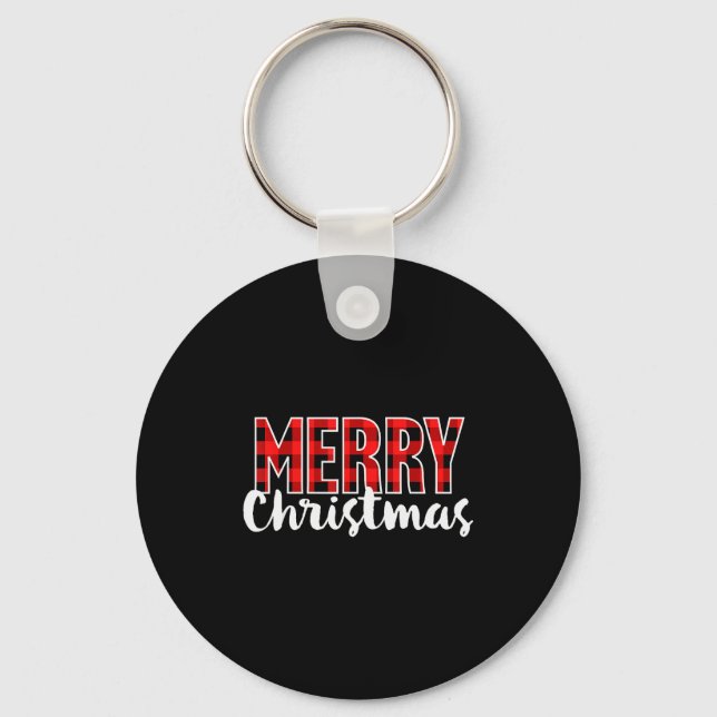 Merry Christmas Shirt Women Men Kids Red Buffalo P Keychain (Front)