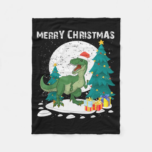 Merry Christmas Shirts For Women Xmas Santa T Rex  Fleece Blanket (Front)
