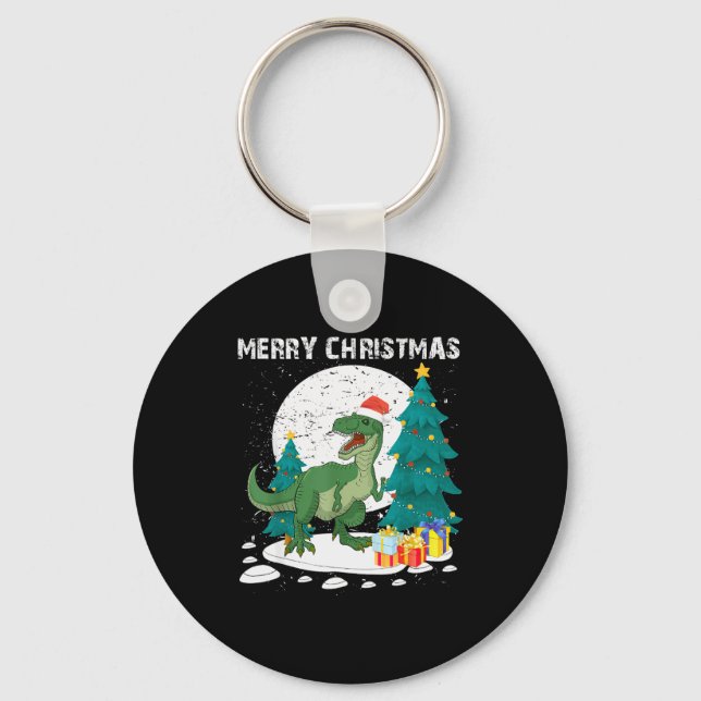 Merry Christmas Shirts For Women Xmas Santa T Rex  Keychain (Front)