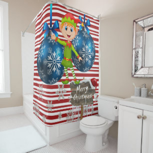 Merry Christmas Shower Curtain, Elf Stripe