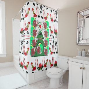 Merry Christmas Shower Curtain Football Elf