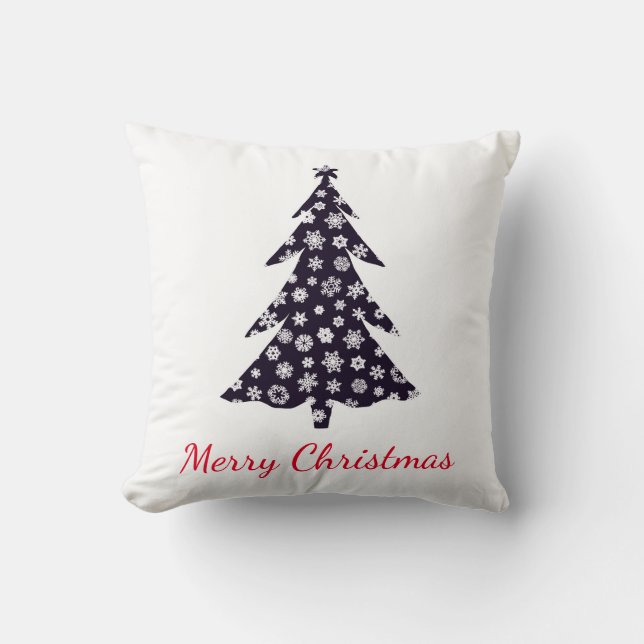 Merry Christmas, silhouette tree with snowflakes Throw Pillow (Front)