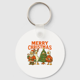 Merry Christmas Silly Goose Festive Duck Holiday R Keychain