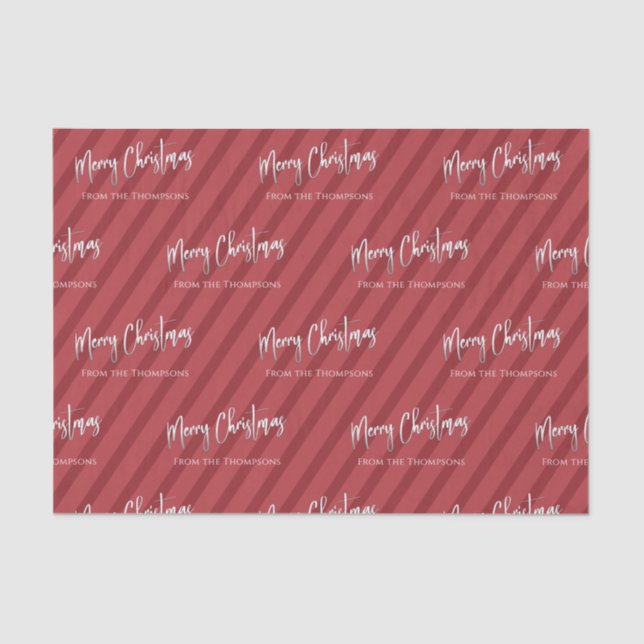 Merry Christmas Silver Calligraphy Script Red  Tissue Paper (Front)