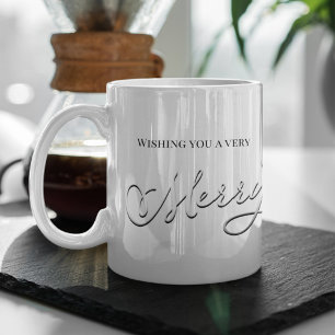 Merry Christmas Silver Calligraphy Script Simple Coffee Mug