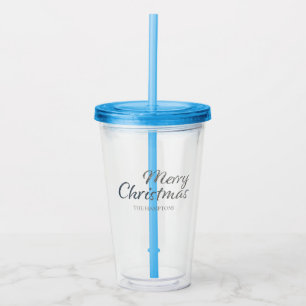 Merry Christmas  Silver Glitter Custom Name Acrylic Tumbler